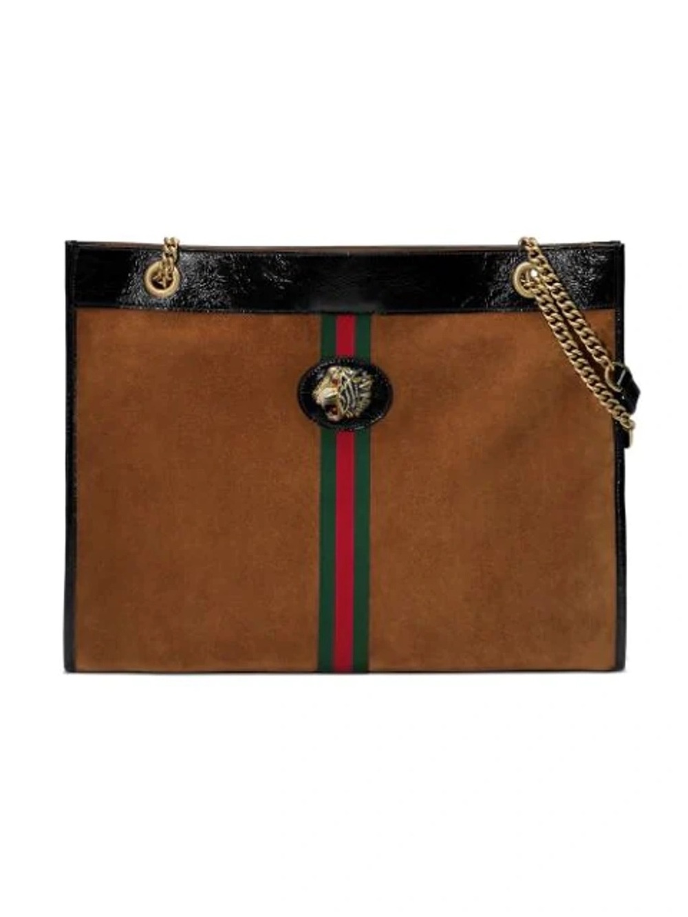 Patent Leather Large Rajah Tote • Nocciola/ Brown / Black •  NWT
